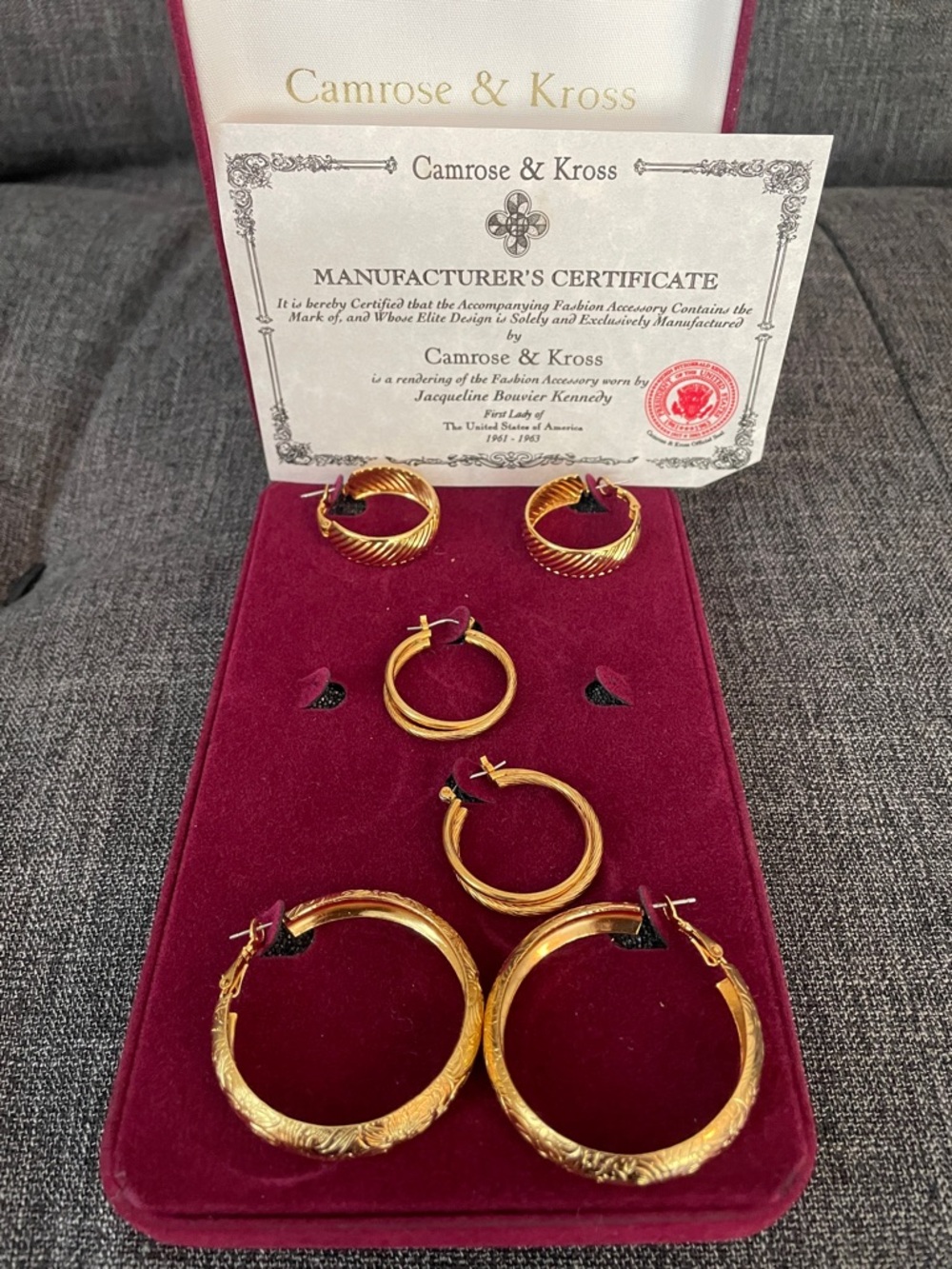 Camrose & Kross Gold Hoop Earring Set NIB